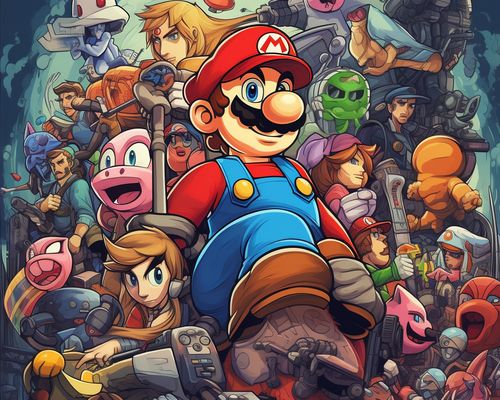 A cartoon style collage of nintendo video game characters